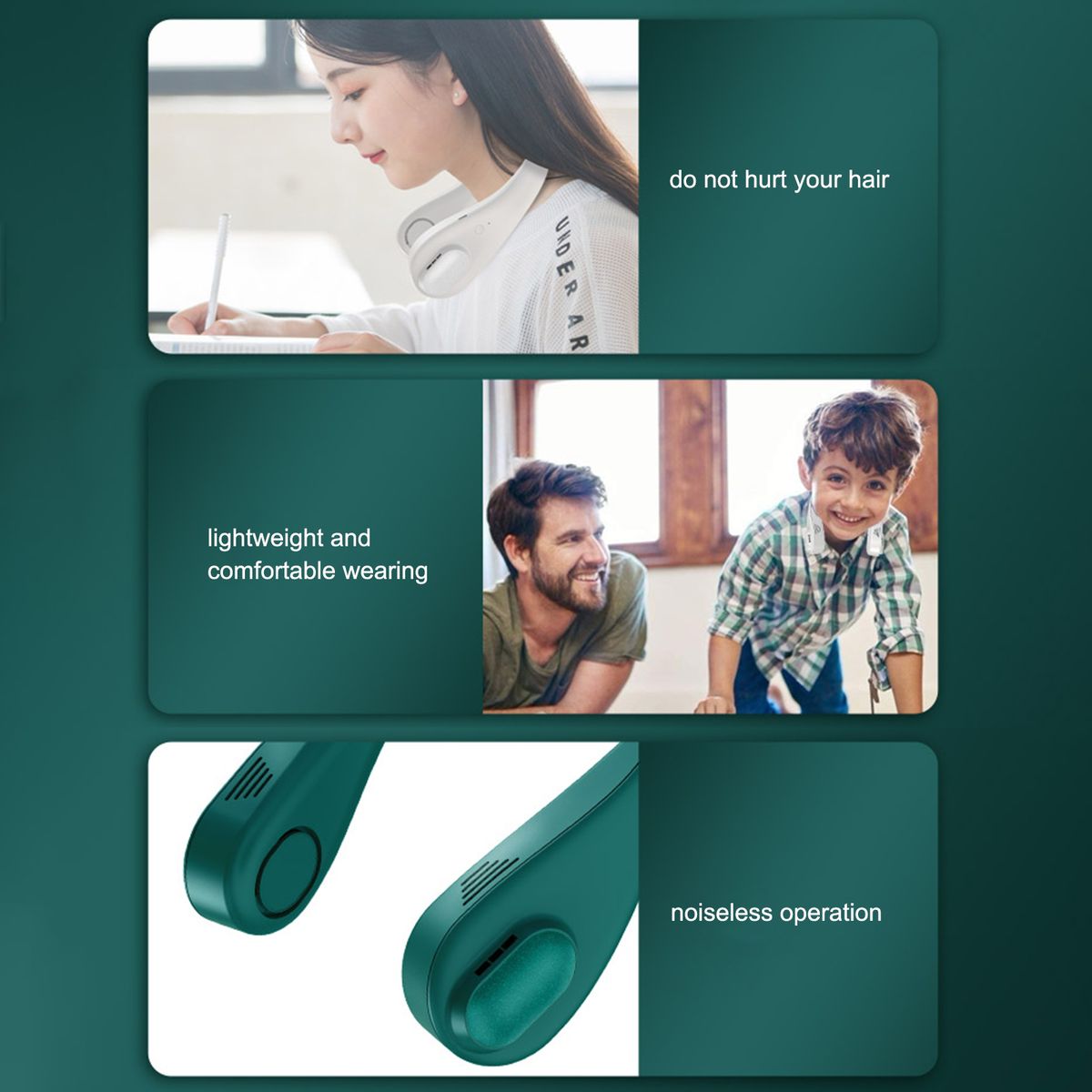 Bladeless Neck Hanging Fan Hands-free Wearable Portable 3