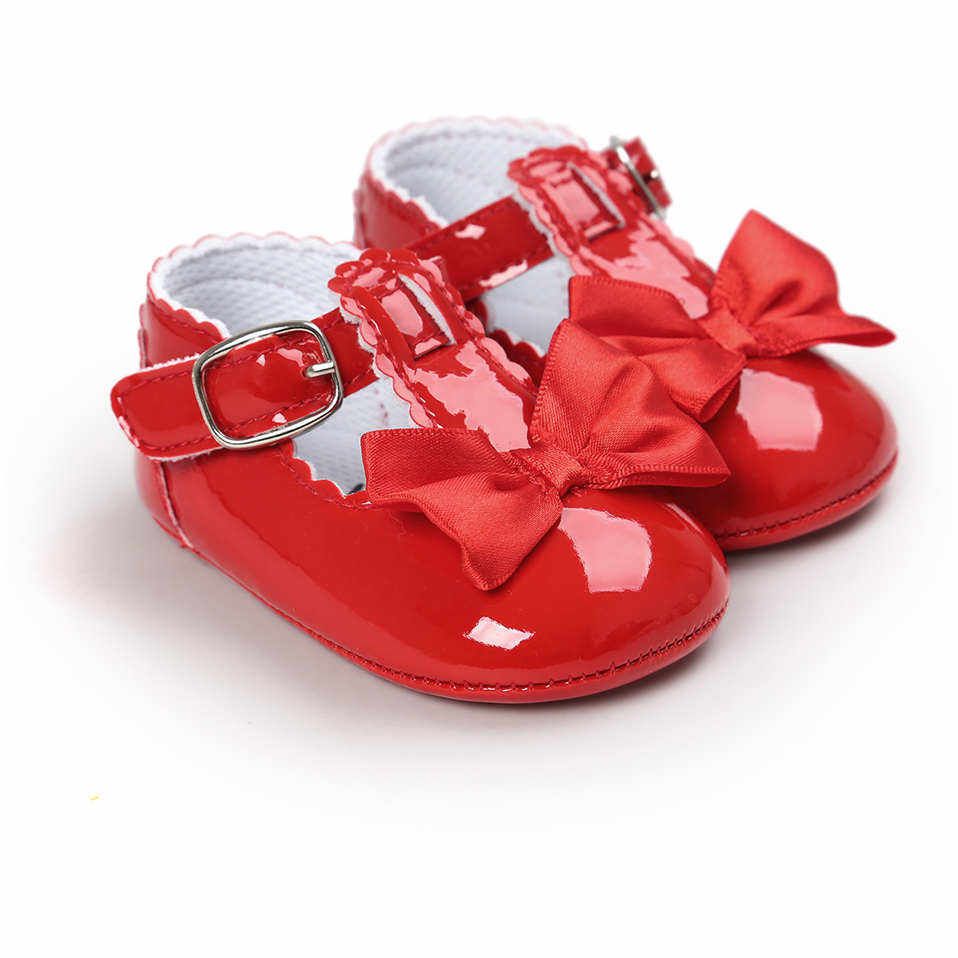 Newborn Baby Girls Party T-Bar Bowknot Shoes - Red