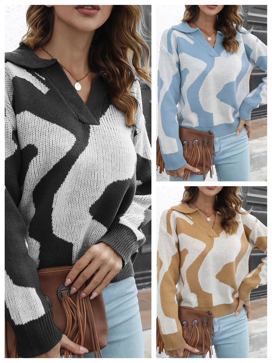 Women Sweater V Neck Loose Casual Pullovers