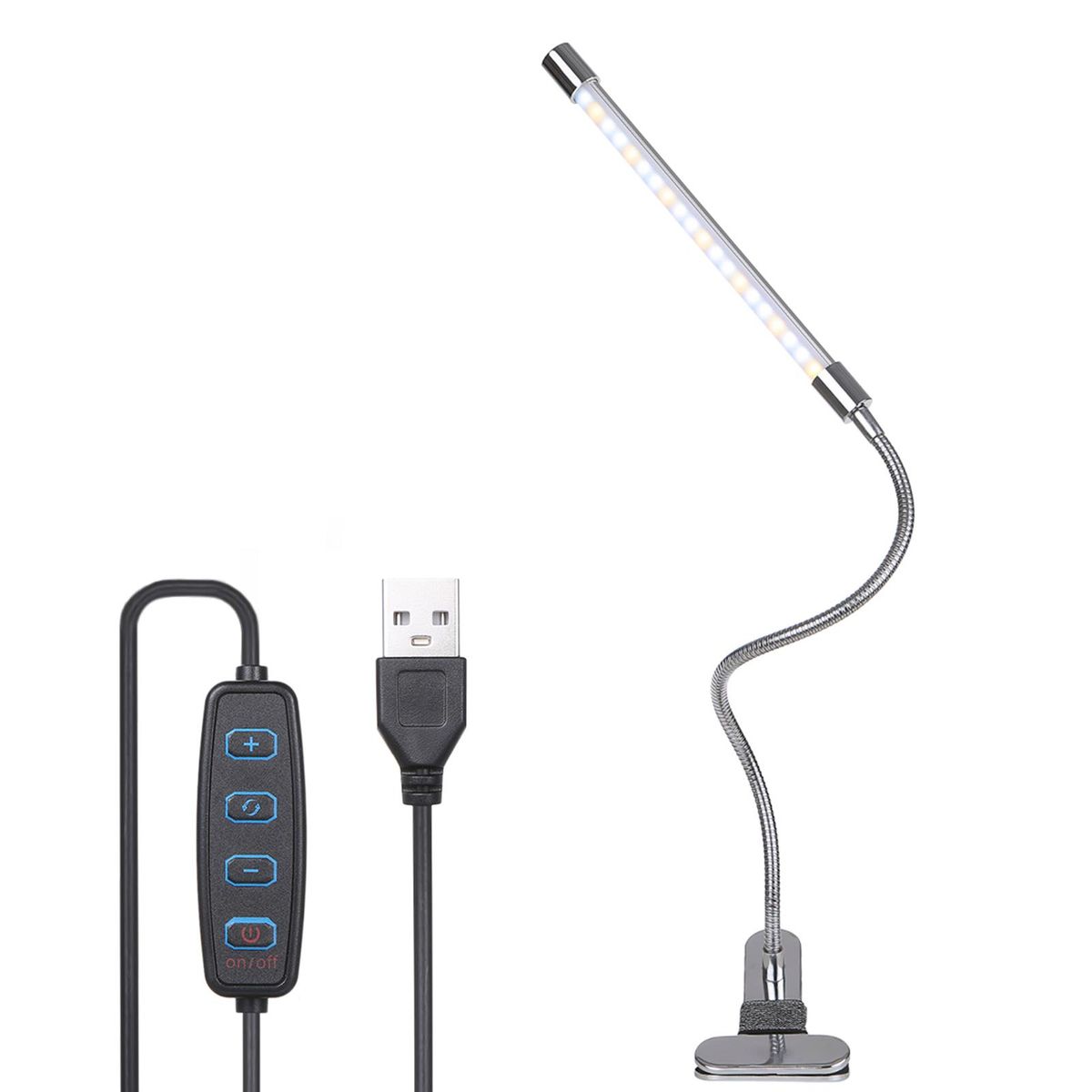 Tomshine DC5V 20 LEDs Clamp Clip-on Desk Light USB Powered Table Lamp 3 Color Temperatures 10 Levels Adjustable Brightness Dimmable Flexible Bendable Foldable Tube Goose Neck Design with Memory Function for Living Study Room 
