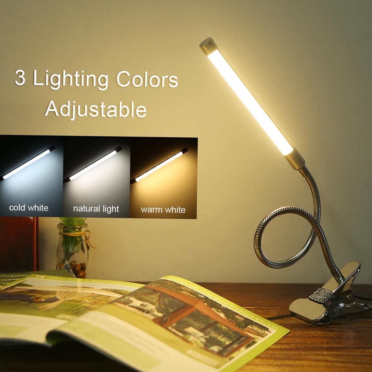 Tomshine DC5V 20 LEDs Clamp Clip-on Desk Light USB Powered Table Lamp 3 Color Temperatures 10 Levels Adjustable Brightness Dimmable Flexible Bendable Foldable Tube Goose Neck Design with Memory Function for Living Study Room 