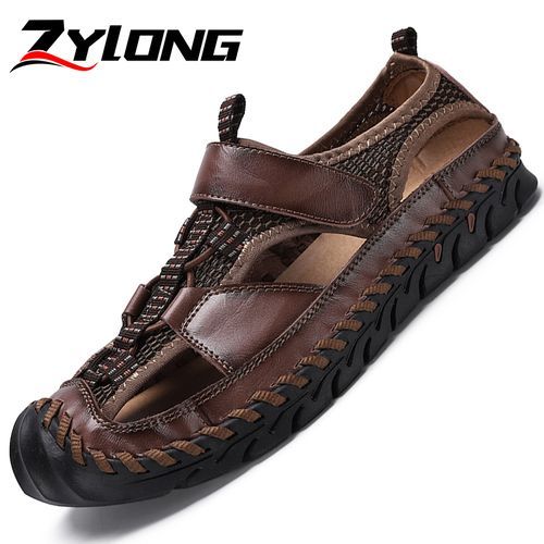 Luxury Sandals Men Top Quality Handmade Shoes Big Size 37-48 New-style Exquisite Leather Sandals Soft Comfy Outdoor Trekking Shoes Brown