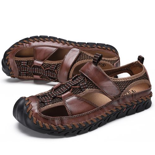 Luxury Sandals Men Top Quality Handmade Shoes Big Size 37-48 New-style Exquisite Leather Sandals Soft Comfy Outdoor Trekking Shoes Brown