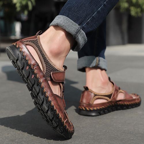 Luxury Sandals Men Top Quality Handmade Shoes Big Size 37-48 New-style Exquisite Leather Sandals Soft Comfy Outdoor Trekking Shoes Brown