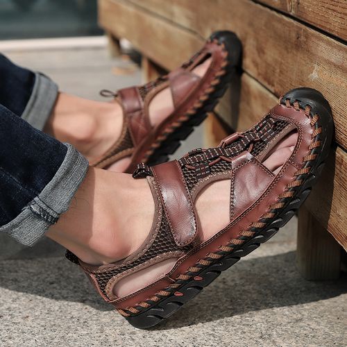 Luxury Sandals Men Top Quality Handmade Shoes Big Size 37-48 New-style Exquisite Leather Sandals Soft Comfy Outdoor Trekking Shoes Brown