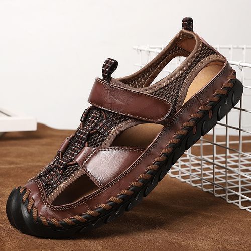 Luxury Sandals Men Top Quality Handmade Shoes Big Size 37-48 New-style Exquisite Leather Sandals Soft Comfy Outdoor Trekking Shoes Brown