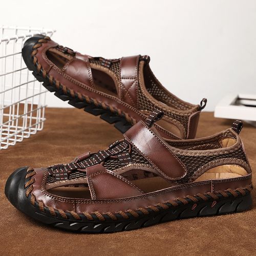Luxury Sandals Men Top Quality Handmade Shoes Big Size 37-48 New-style Exquisite Leather Sandals Soft Comfy Outdoor Trekking Shoes Brown