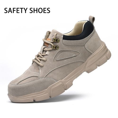 Men's Safety Shoes Steel Toe Work Boots Non-slip Sole Breathable Safety Shoes Steel Toe-Beige