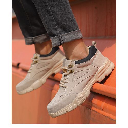 Men's Safety Shoes Steel Toe Work Boots Non-slip Sole Breathable Safety Shoes Steel Toe-Beige