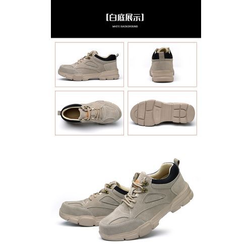 Men's Safety Shoes Steel Toe Work Boots Non-slip Sole Breathable Safety Shoes Steel Toe-Beige