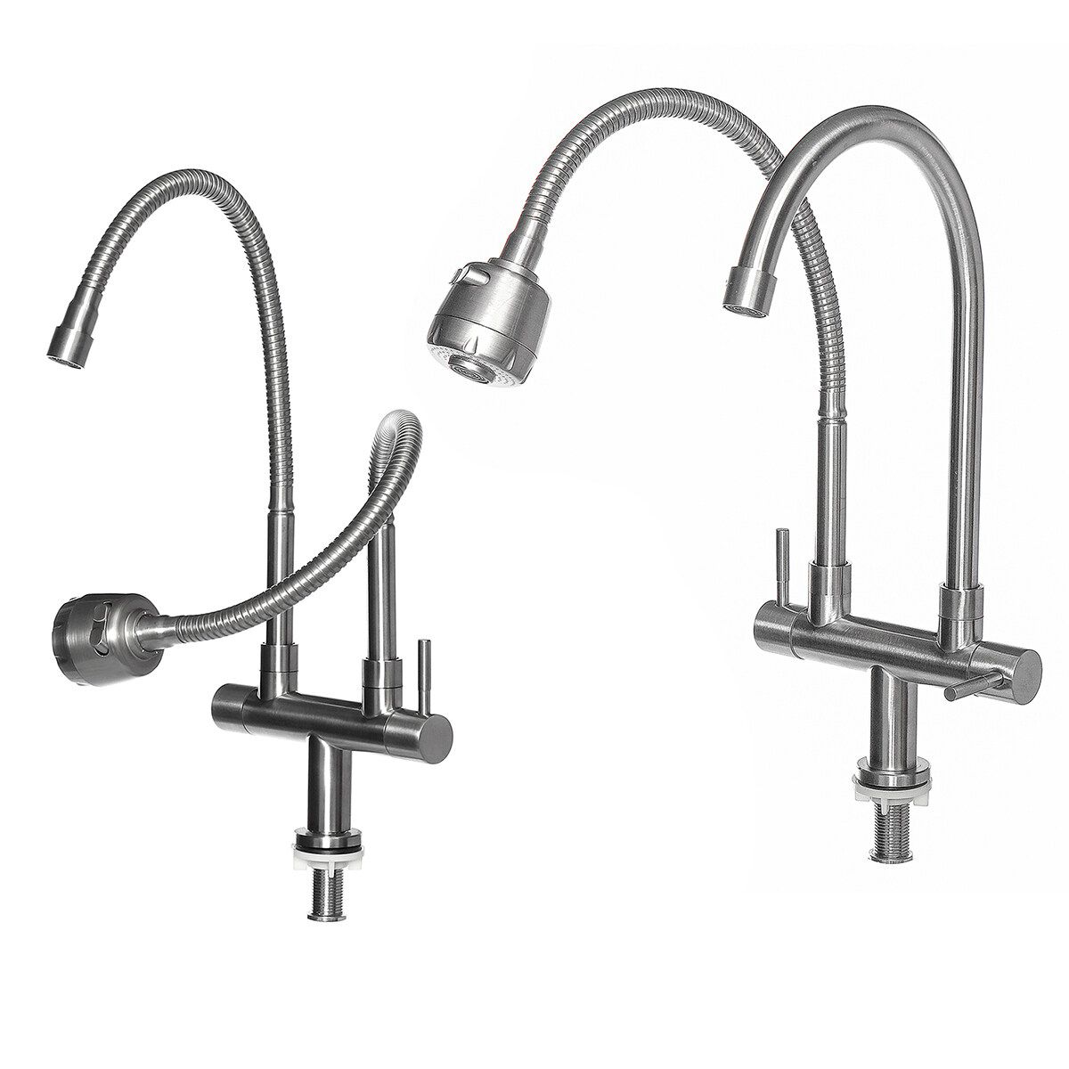 Stainless Steel Double Hole Faucet Wash Basin Swivel Water Taps Mixer Single Universal Tube