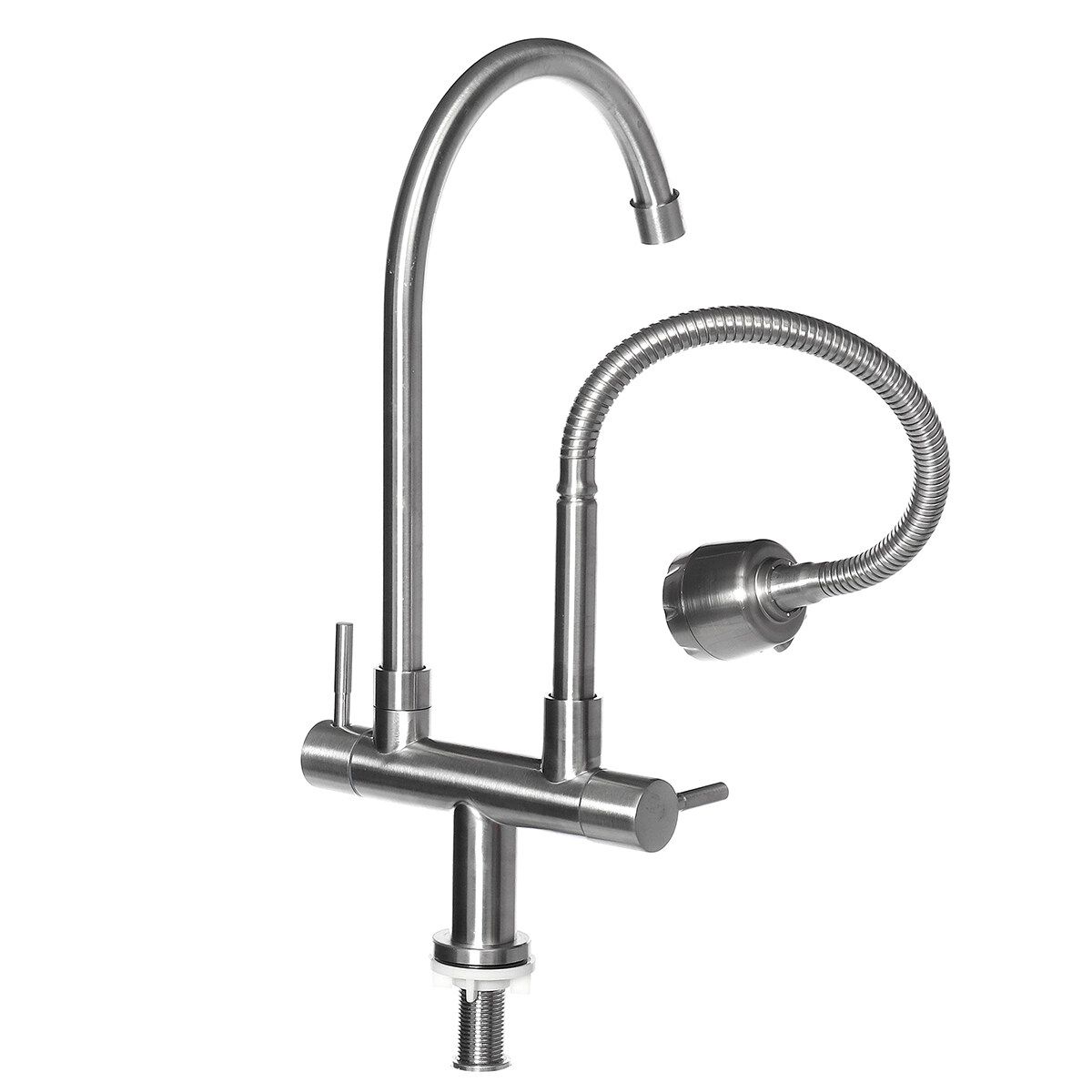 Stainless Steel Double Hole Faucet Wash Basin Swivel Water Taps Mixer Single Universal Tube