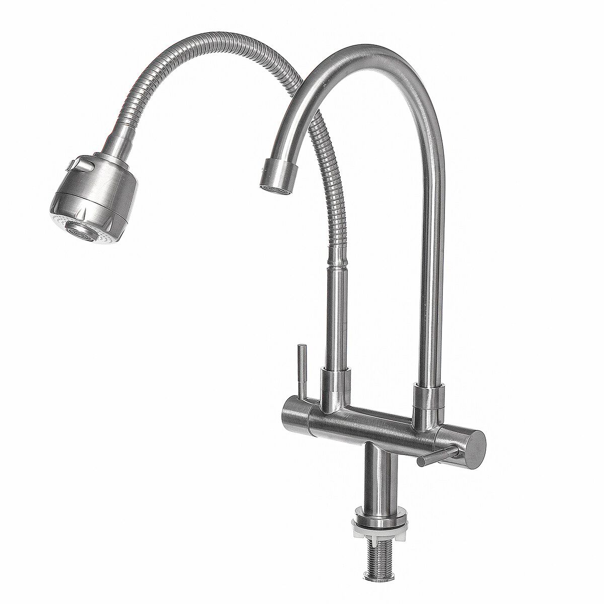 Stainless Steel Double Hole Faucet Wash Basin Swivel Water Taps Mixer Single Universal Tube
