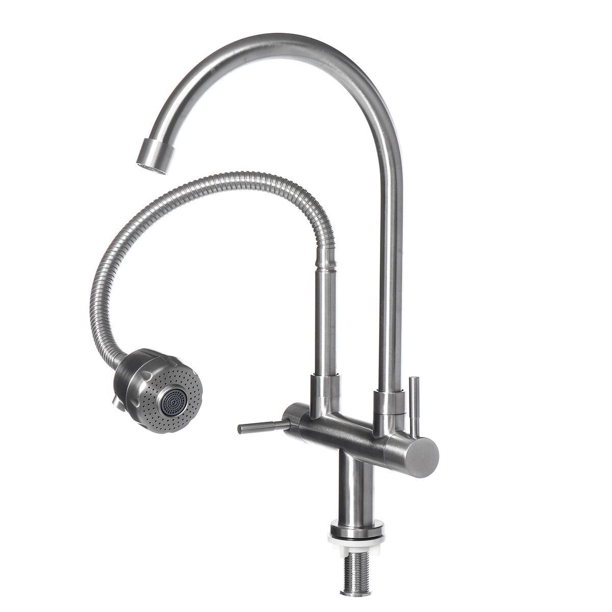 Stainless Steel Double Hole Faucet Wash Basin Swivel Water Taps Mixer Single Universal Tube