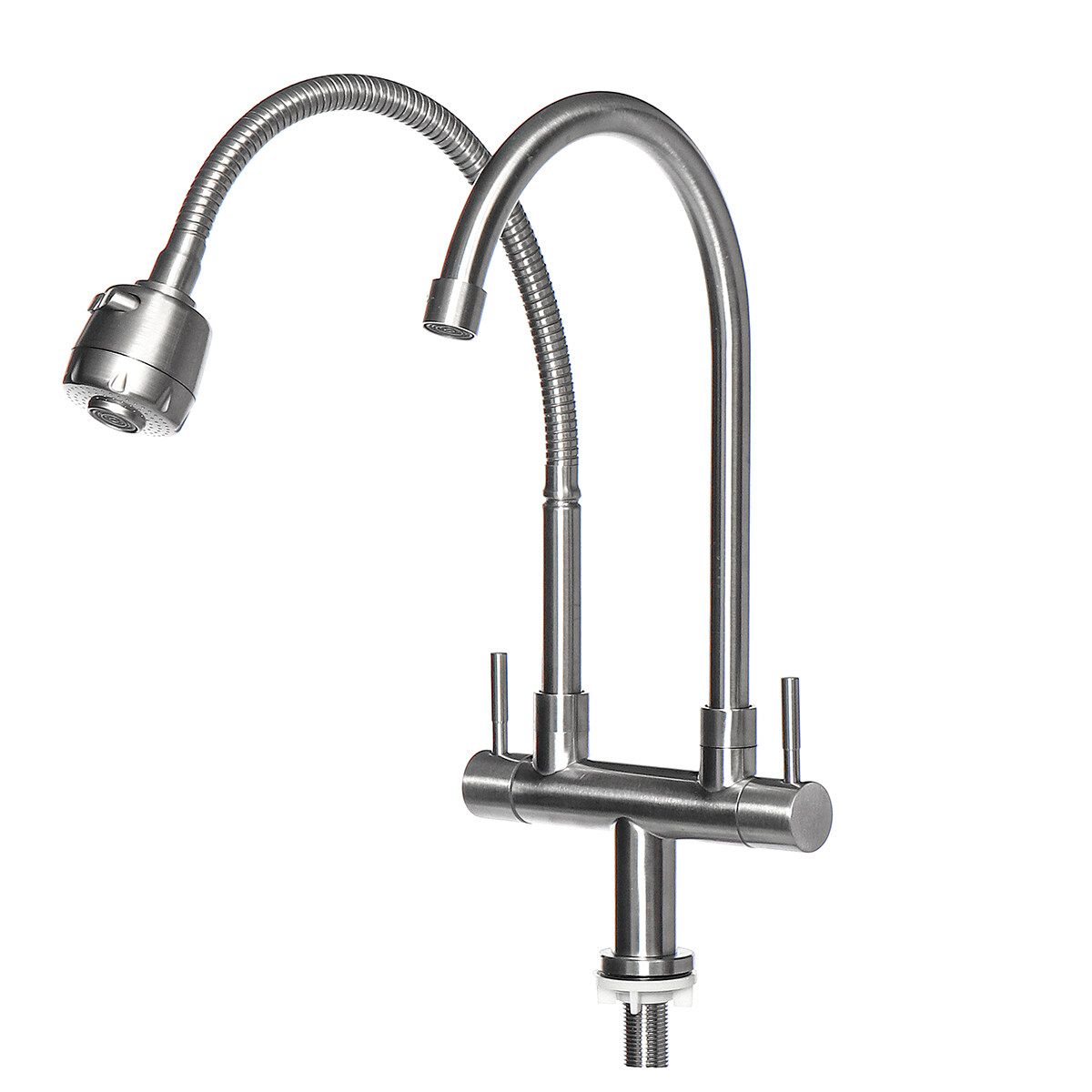 Stainless Steel Double Hole Faucet Wash Basin Swivel Water Taps Mixer Single Universal Tube