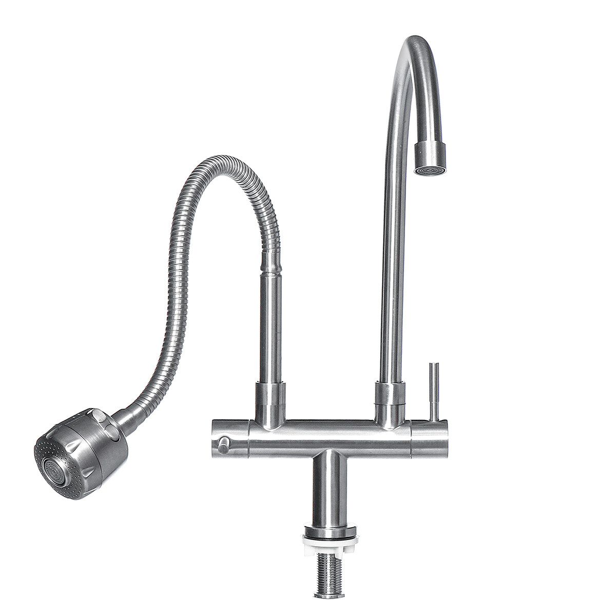 Stainless Steel Double Hole Faucet Wash Basin Swivel Water Taps Mixer Single Universal Tube