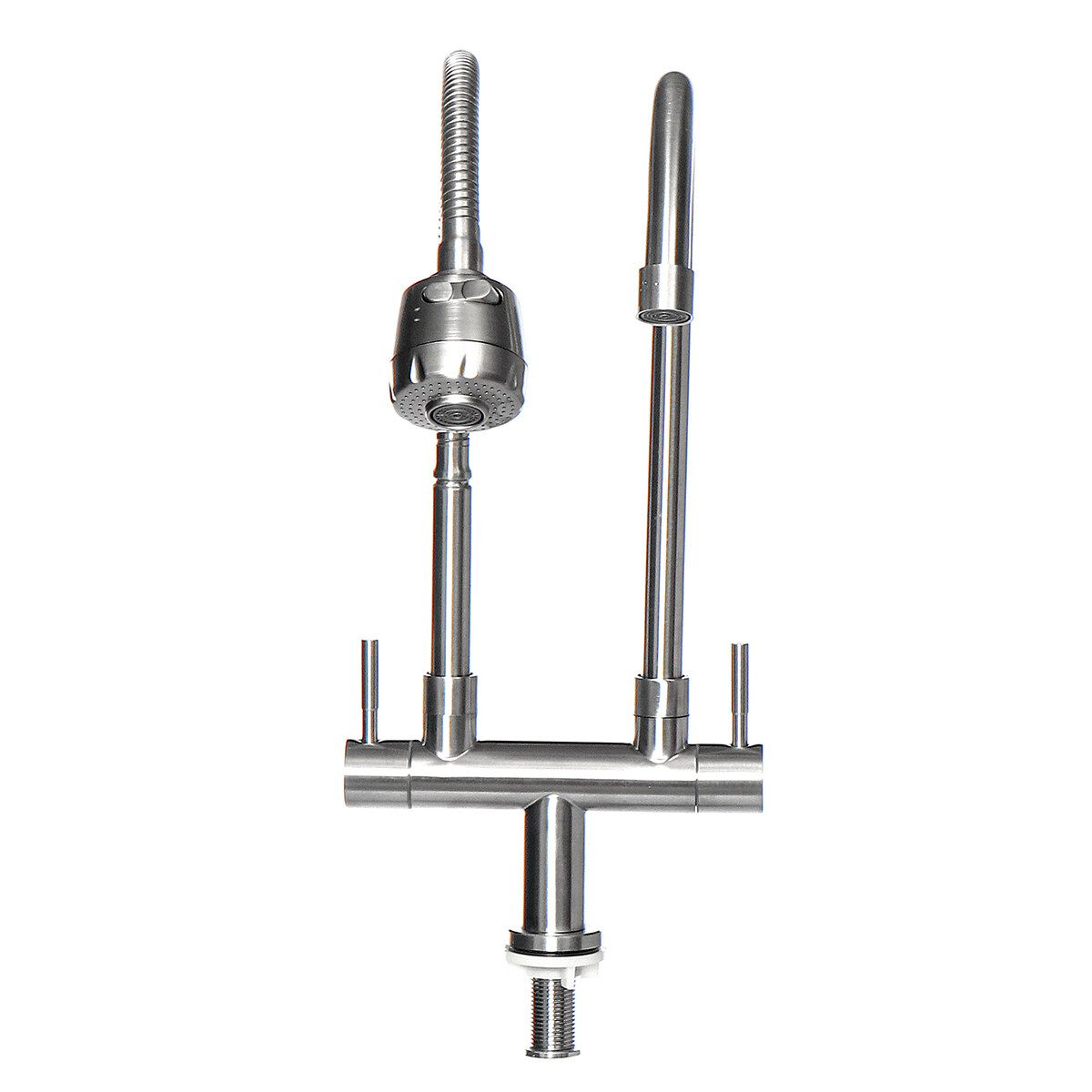 Stainless Steel Double Hole Faucet Wash Basin Swivel Water Taps Mixer Single Universal Tube