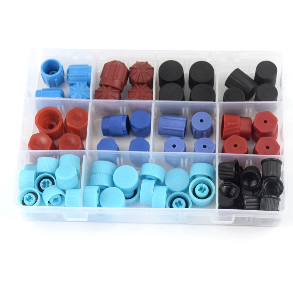 77pcs Car Air Conditioning Repairing Accessory Universal Auto Air Conditioning Replacement Service Port Dust Cap Set