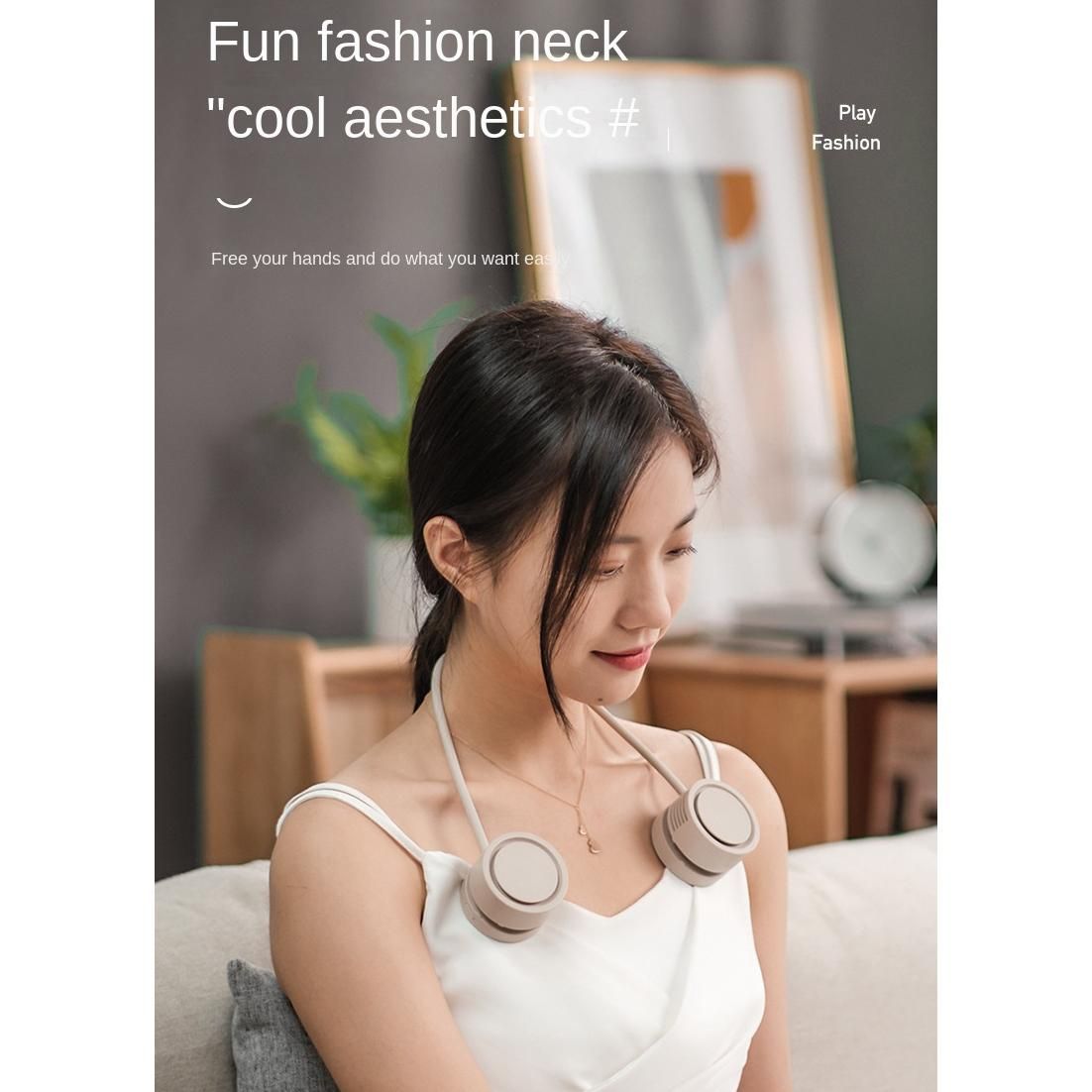 Neck Fan Portable Bladeless Fan USB Rechargeable Leafless Hanging Fans Air Cooler Cooling Wearable Apricot