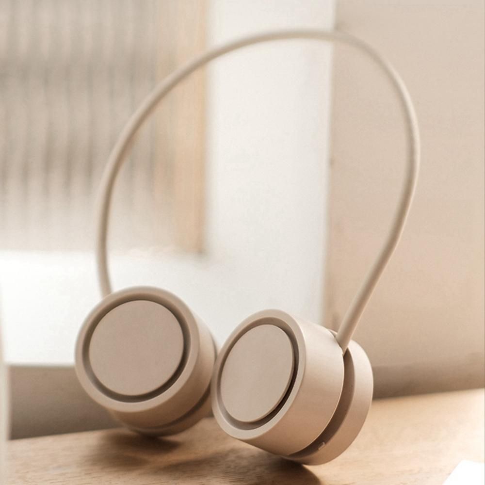 Neck Fan Portable Bladeless Fan USB Rechargeable Leafless Hanging Fans Air Cooler Cooling Wearable Apricot