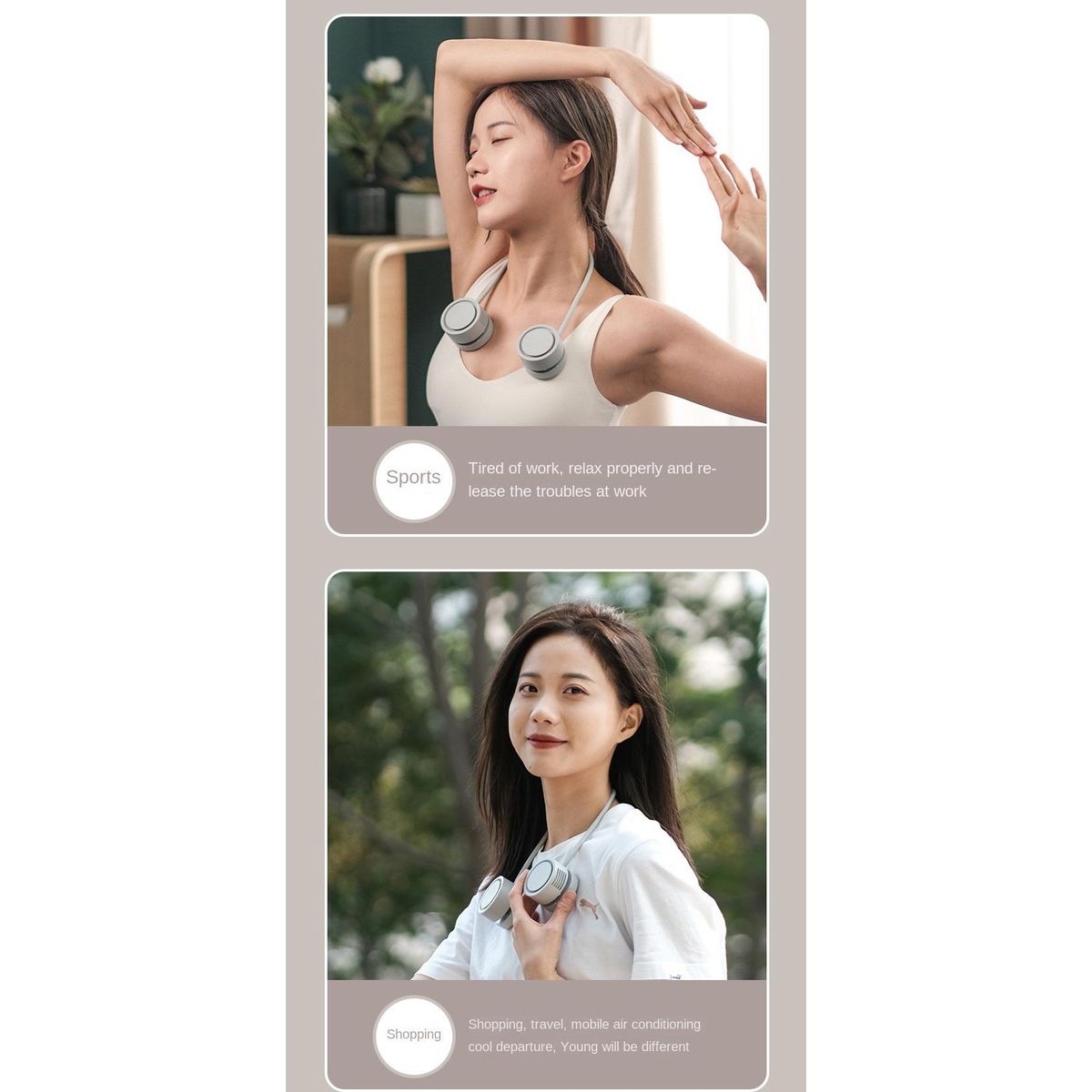 Neck Fan Portable Bladeless Fan USB Rechargeable Leafless Hanging Fans Air Cooler Cooling Wearable Apricot