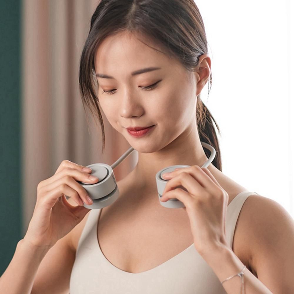Neck Fan Portable Bladeless Fan USB Rechargeable Leafless Hanging Fans Air Cooler Cooling Wearable Apricot