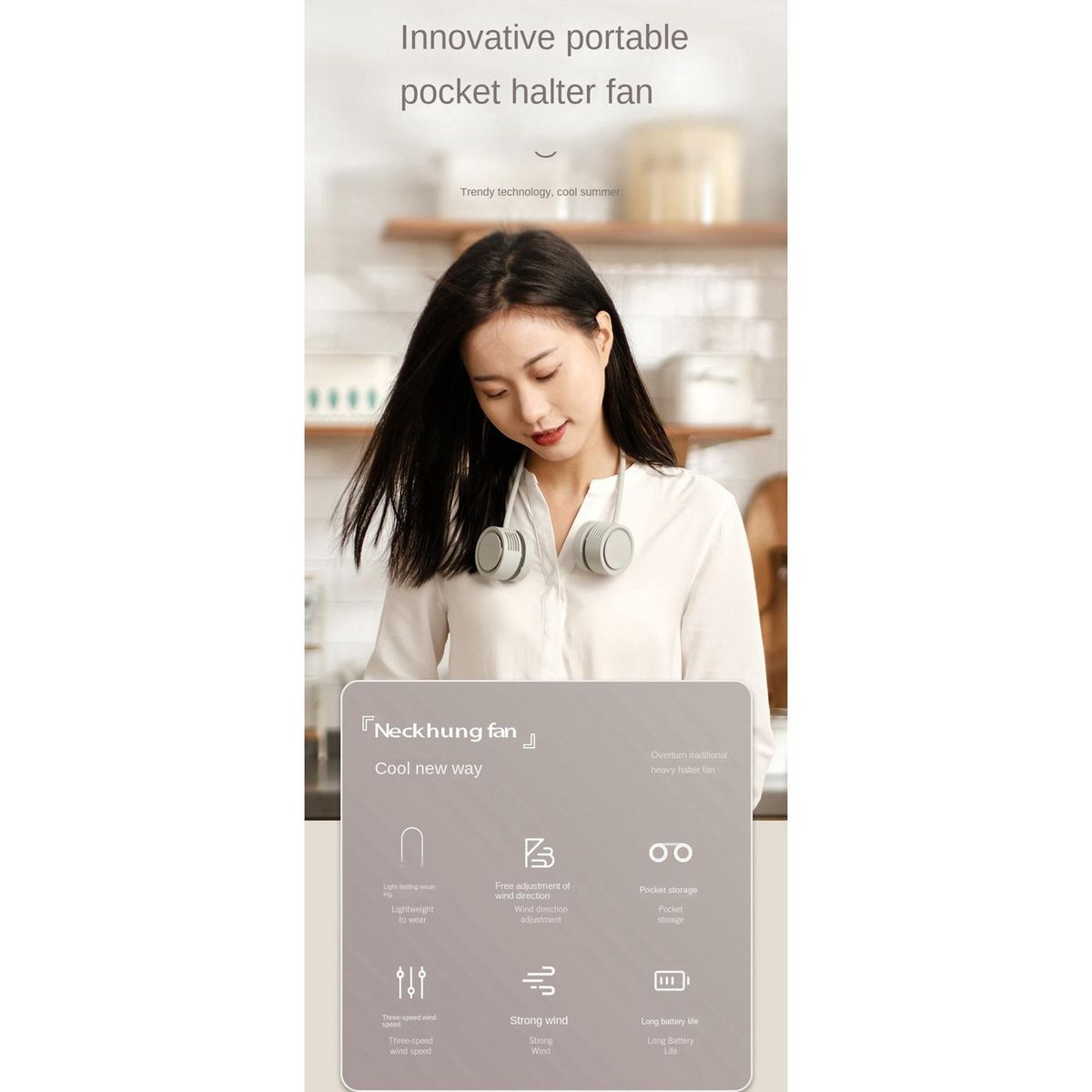 Neck Fan Portable Bladeless Fan USB Rechargeable Leafless Hanging Fans Air Cooler Cooling Wearable Apricot