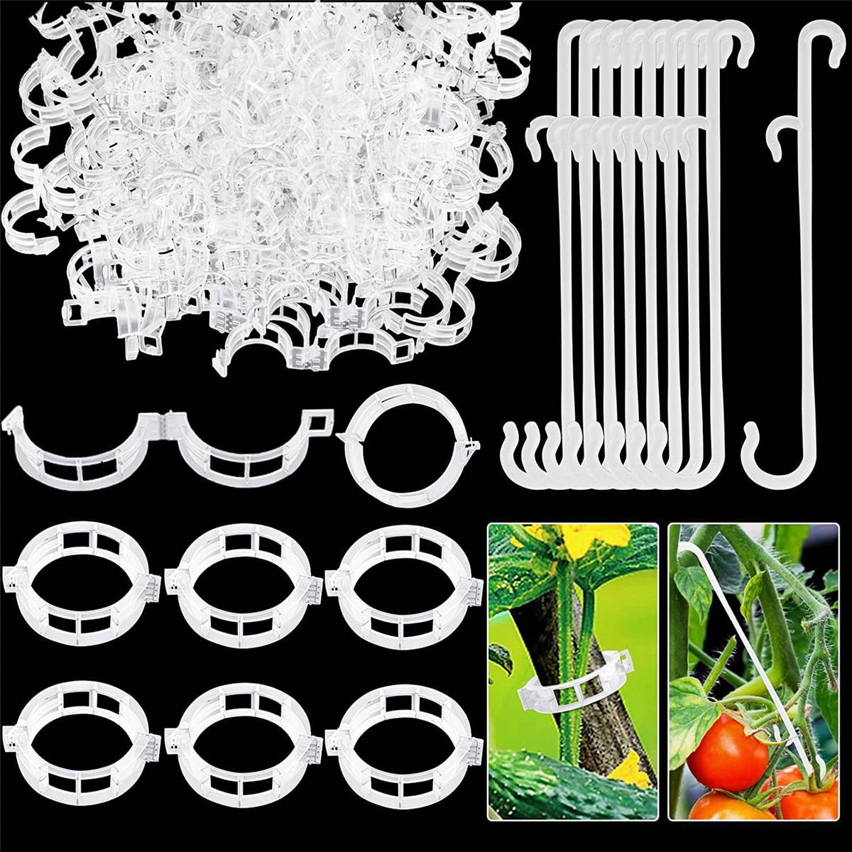 250 Pcs, Plant Support Clips and J Tomato Hooks,Plastic Trellis Clips