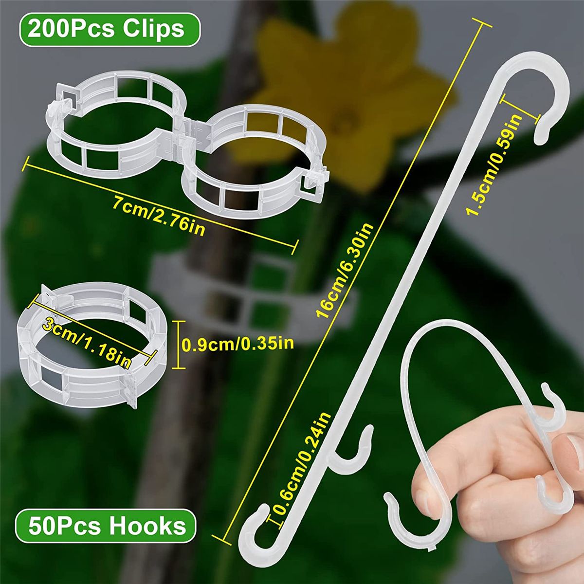 250 Pcs, Plant Support Clips and J Tomato Hooks,Plastic Trellis Clips