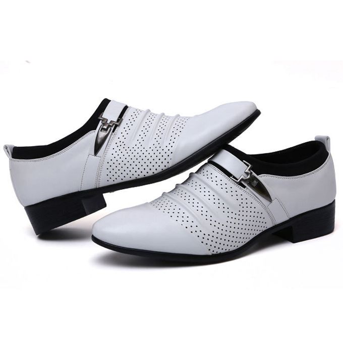 Men's Hollow Breathable Leather Shoes - White