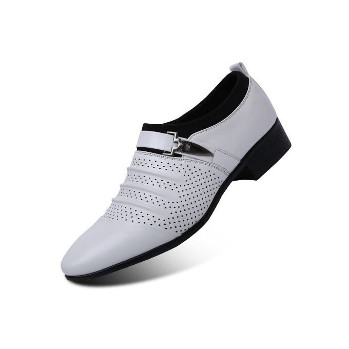Men's Hollow Breathable Leather Shoes - White