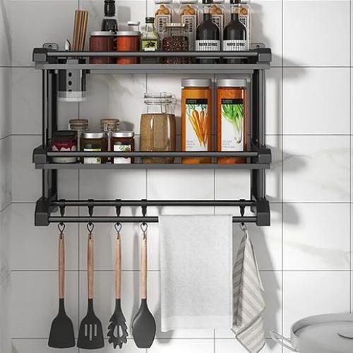 Wall Mounted Double Layer Towel Hanger (Black )