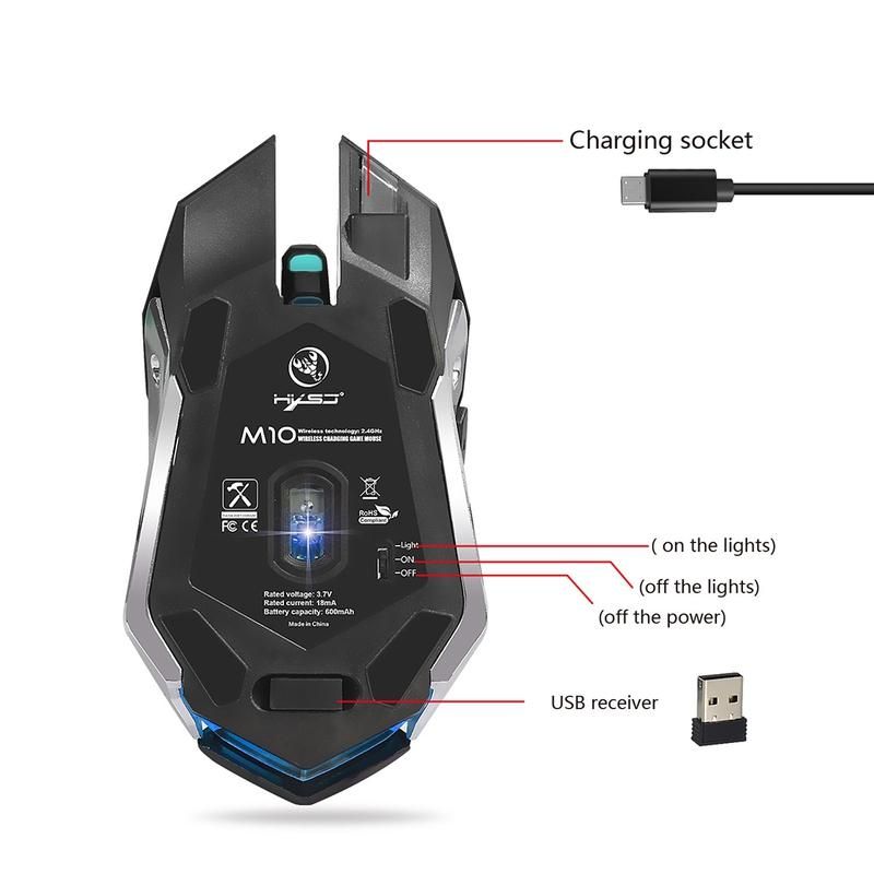 Ergonomic 6 Keys 1600DPI 2.4GHz Wireless Gaming Mouse-Grey