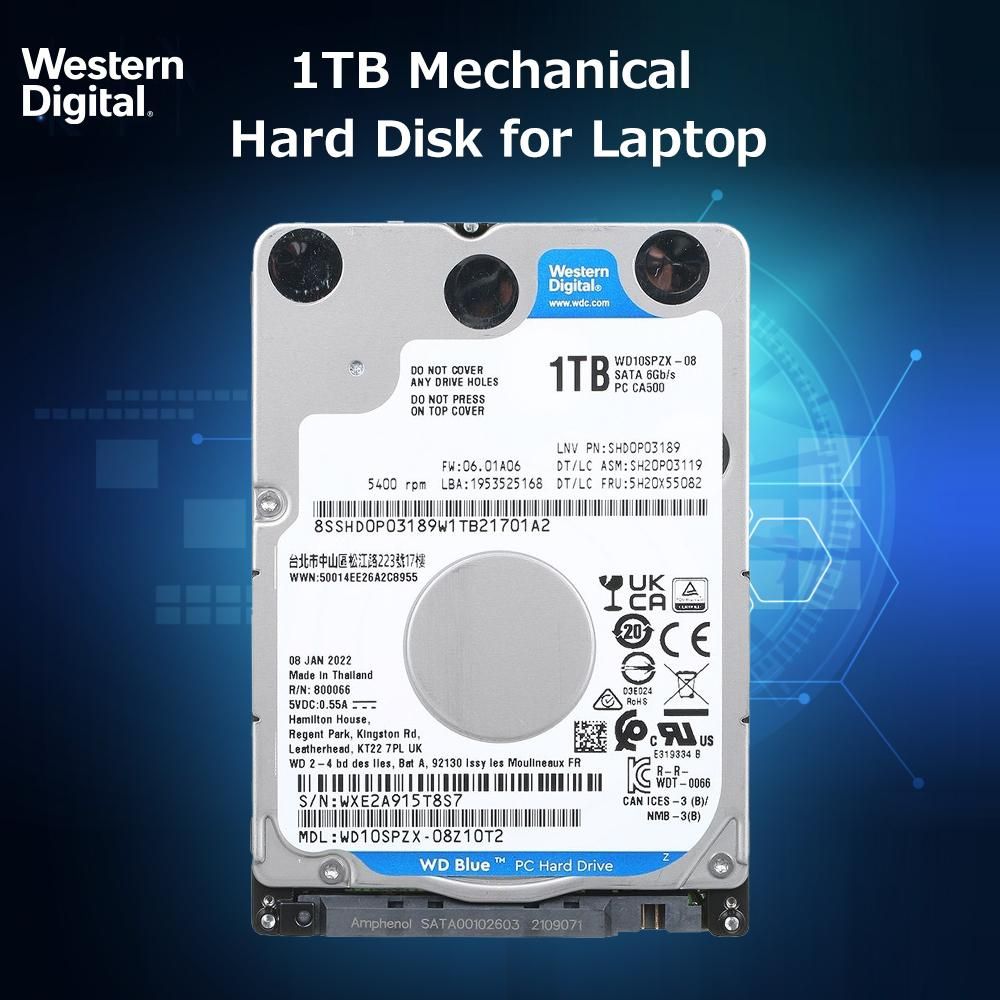 WD Blue WD10SPZX 1TB Mechanical Hard Disk 2.5 inch Hard Disk SATA6Gb/s Laptop Internal HDD 5400RPM 128MB Cache
