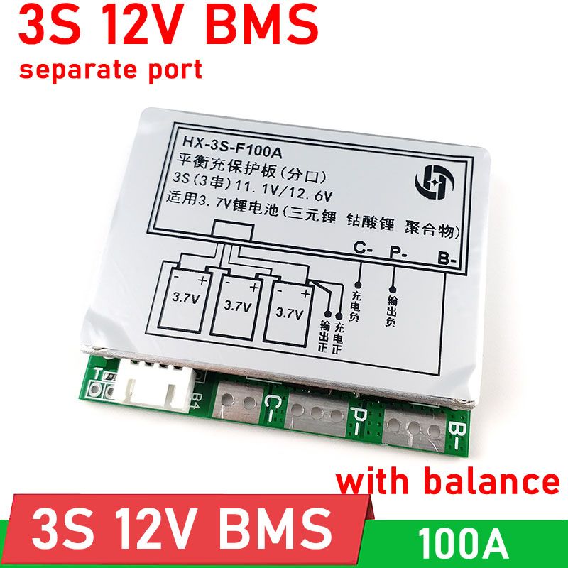 3S 100A BMS 12V 18650 Li-ion Lithium Battery Protection Board With Balance For 11.1V 12.6V Lipo Battery Cell Pack 3.7v X3