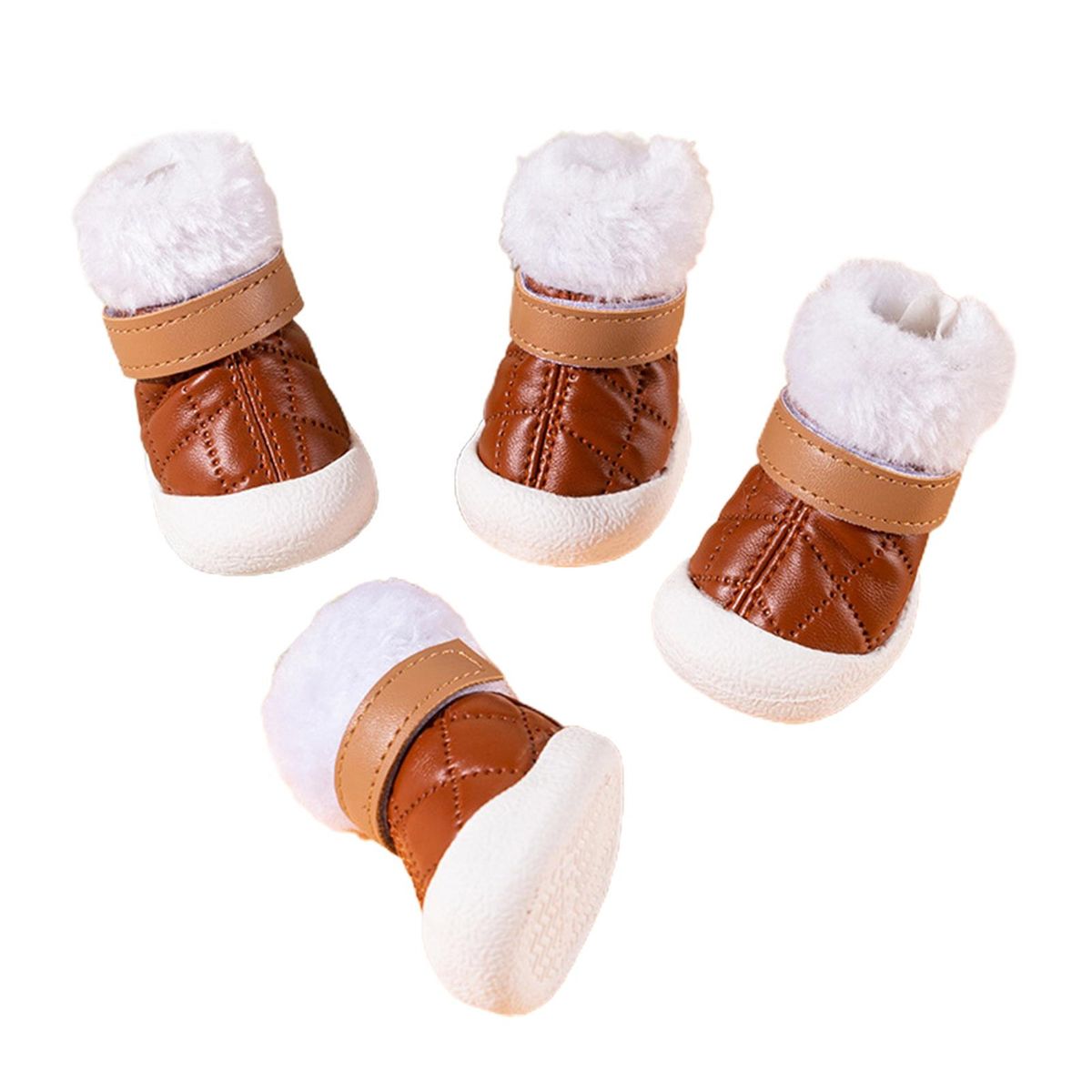 4Pcs Pet Booties Puppy Snow Anti-slip Boots Pet Paw Protector Brown