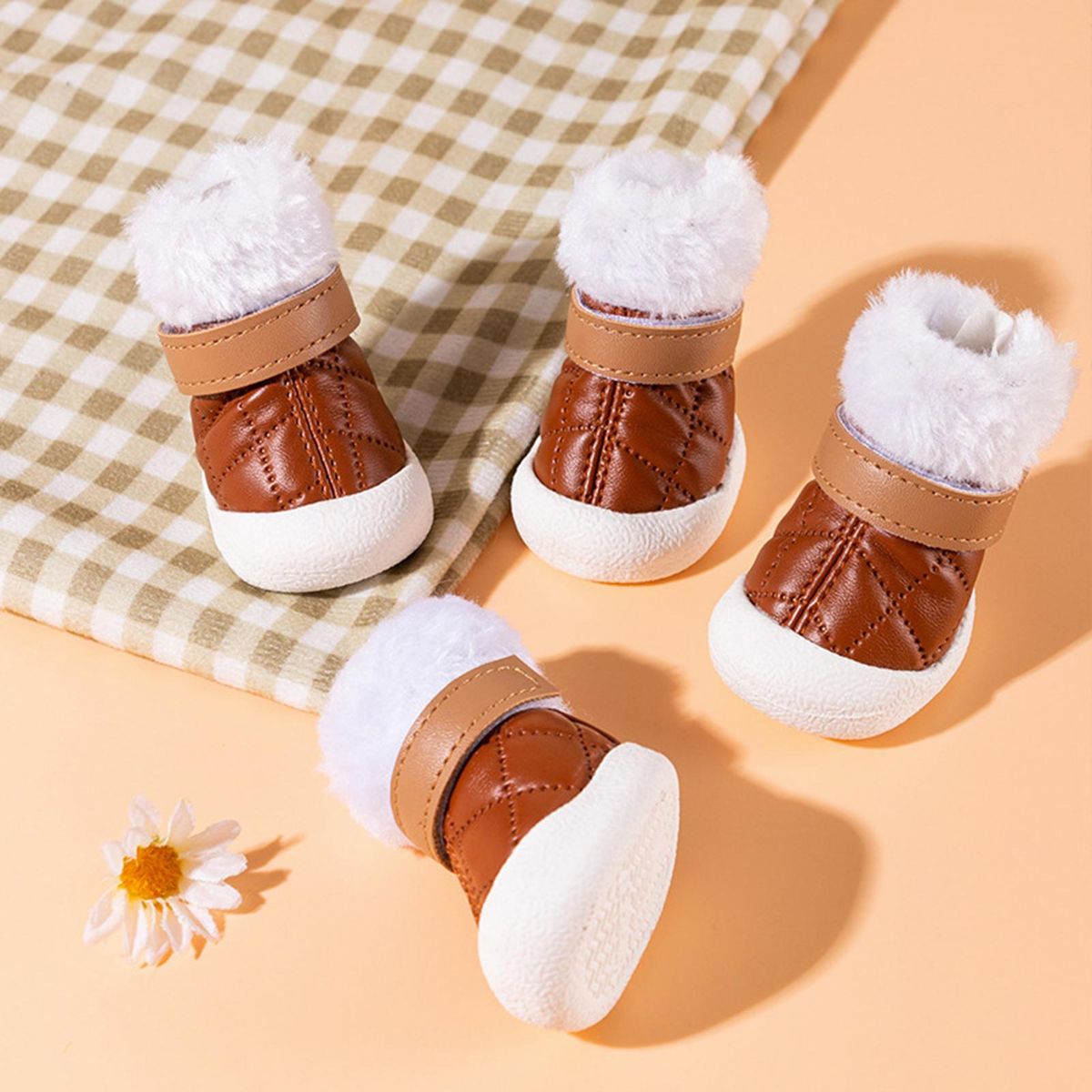 4Pcs Pet Booties Puppy Snow Anti-slip Boots Pet Paw Protector Brown