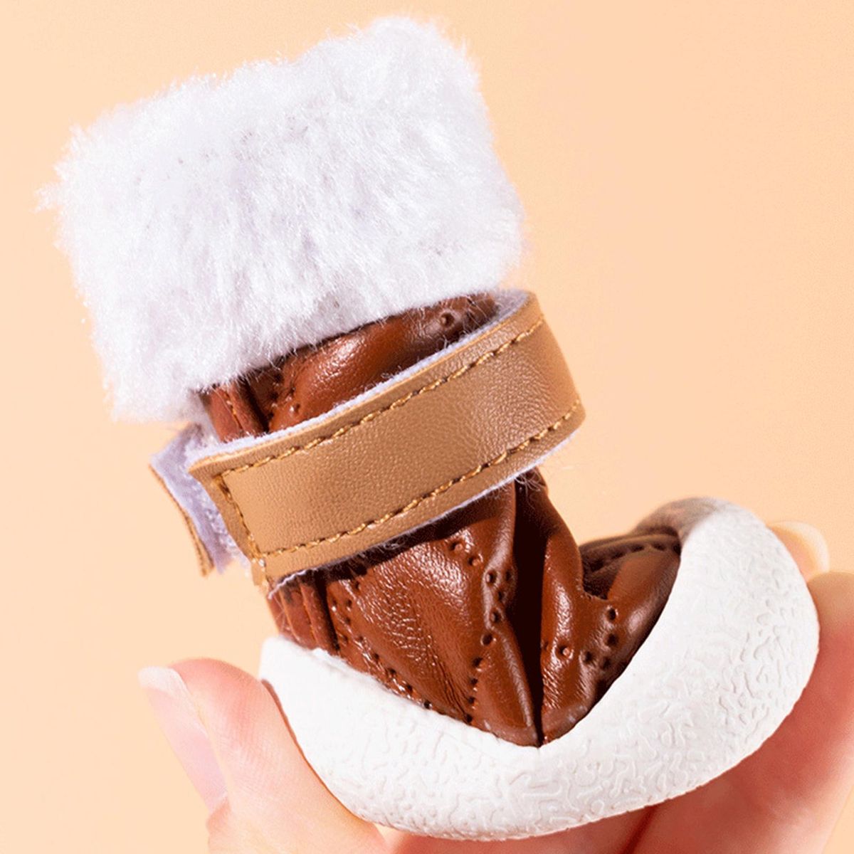 4Pcs Pet Booties Puppy Snow Anti-slip Boots Pet Paw Protector Brown