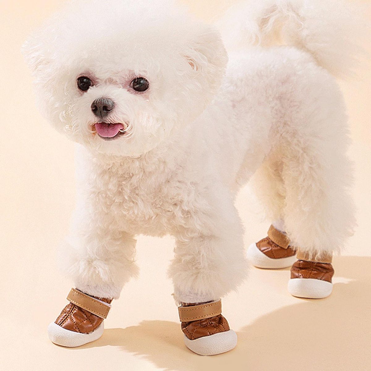 4Pcs Pet Booties Puppy Snow Anti-slip Boots Pet Paw Protector Brown