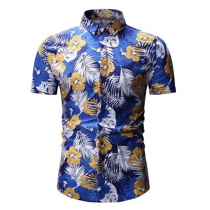 Summer Beach Hawaiian Shirt Men Floral Print Short Sleeve