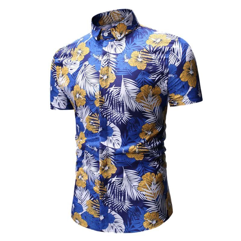 Summer Beach Hawaiian Shirt Men Floral Print Short Sleeve