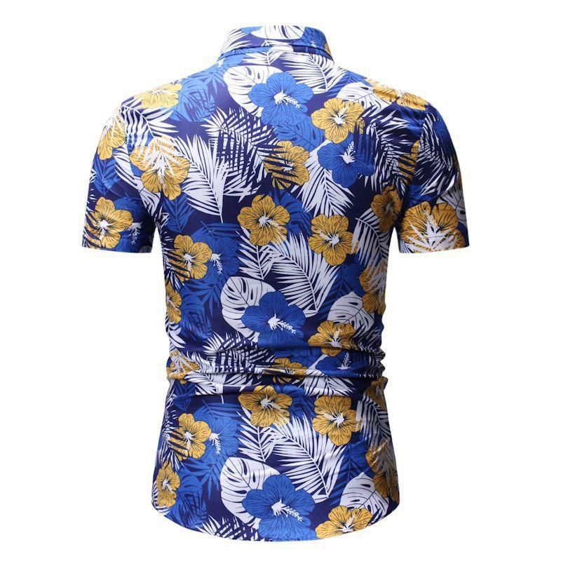 Summer Beach Hawaiian Shirt Men Floral Print Short Sleeve