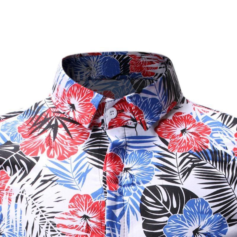 Summer Beach Hawaiian Shirt Men Floral Print Short Sleeve