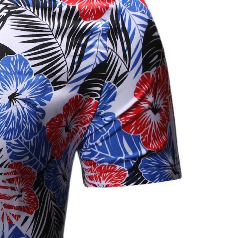 Summer Beach Hawaiian Shirt Men Floral Print Short Sleeve