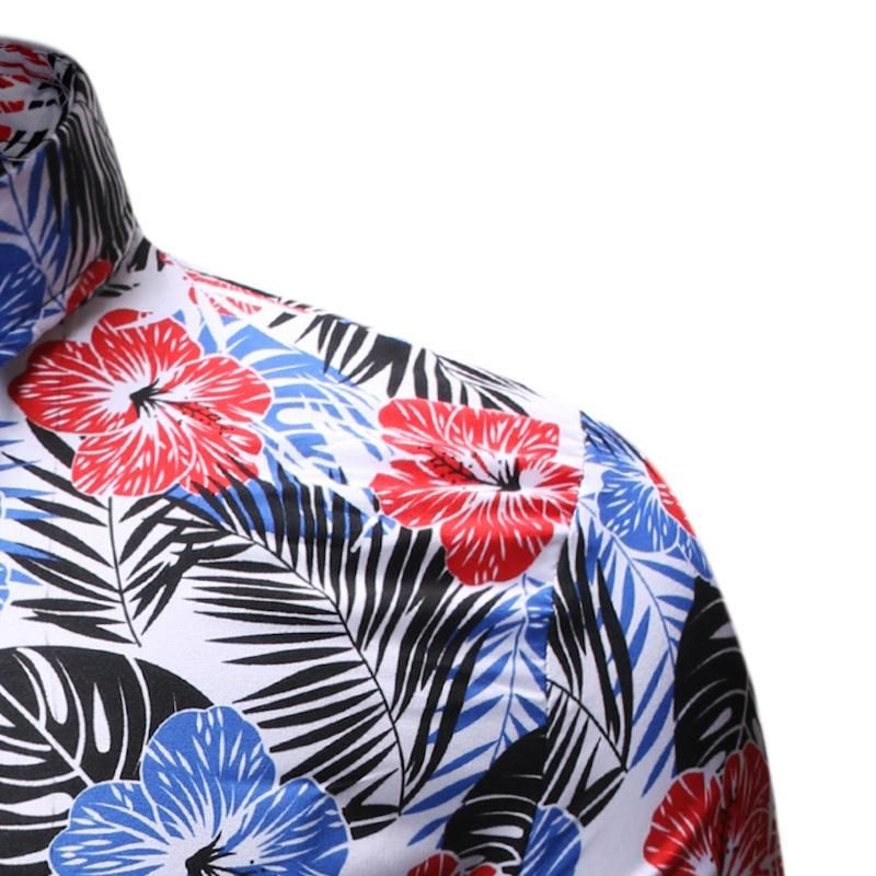 Summer Beach Hawaiian Shirt Men Floral Print Short Sleeve