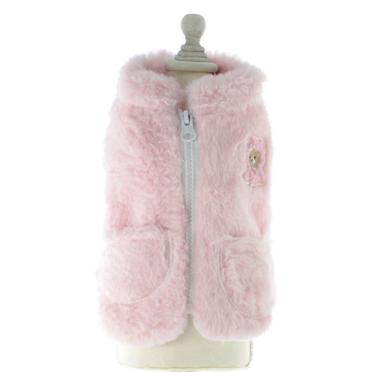 Cute Pet Vest Cozy Bear Embroidered Pet Vest Warm Winter Dog Coat Pink
