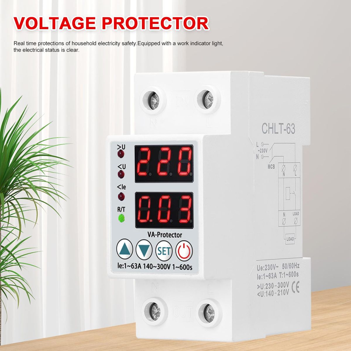 Dual Display Adjustable Voltage Protector Intelligent Over-voltage Under-voltage Over-current Protect Device Home Self-resetting Voltage Protector