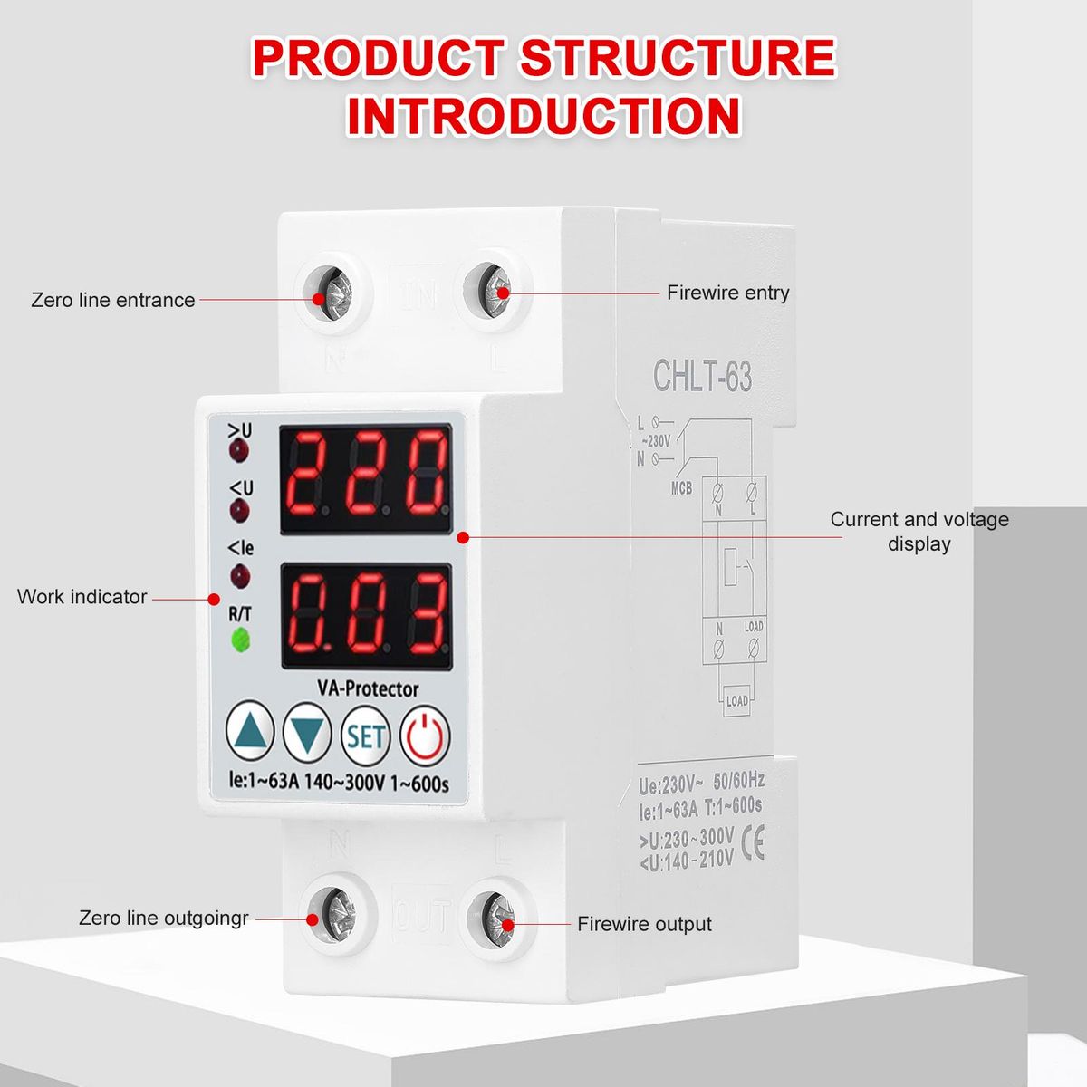 Dual Display Adjustable Voltage Protector Intelligent Over-voltage Under-voltage Over-current Protect Device Home Self-resetting Voltage Protector