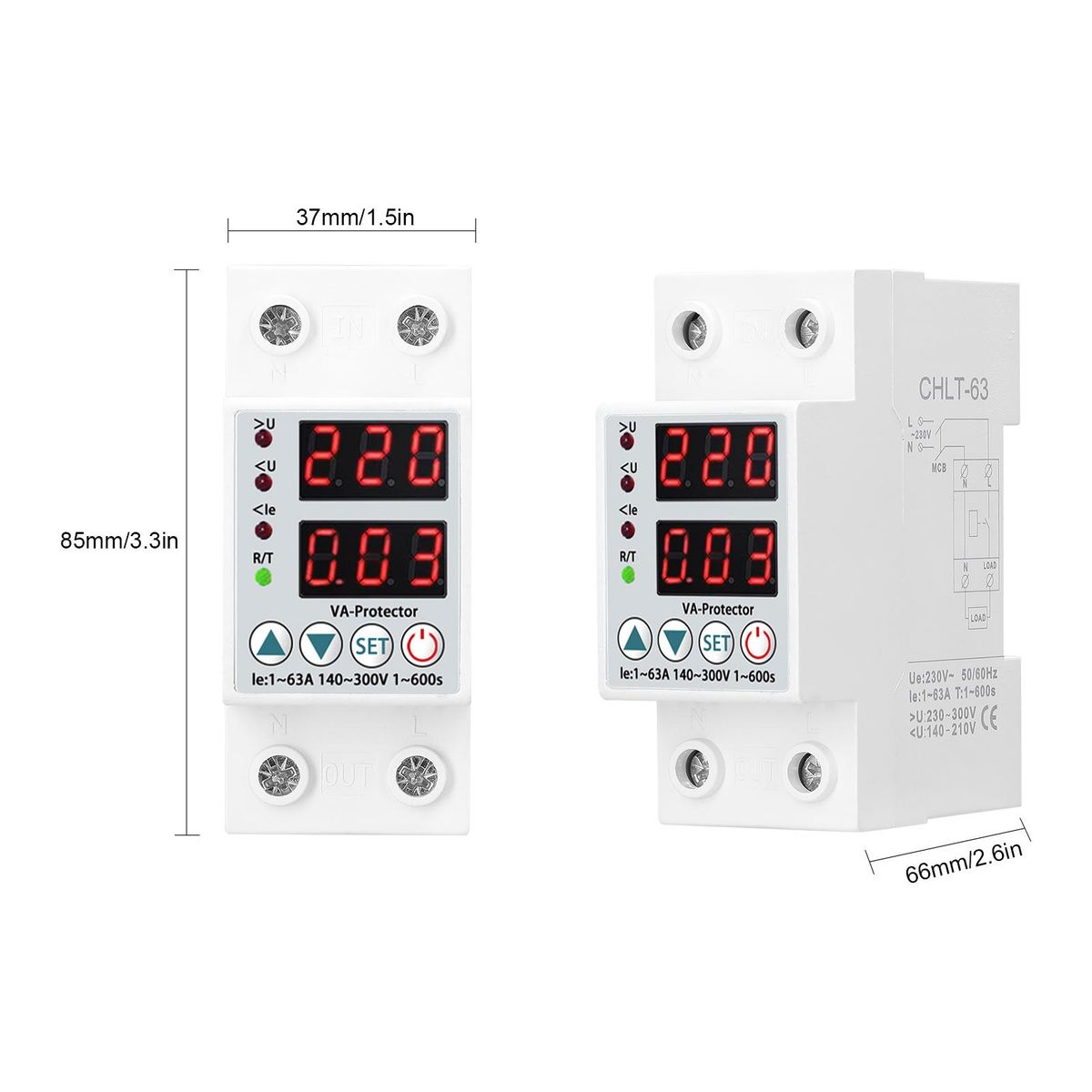 Dual Display Adjustable Voltage Protector Intelligent Over-voltage Under-voltage Over-current Protect Device Home Self-resetting Voltage Protector