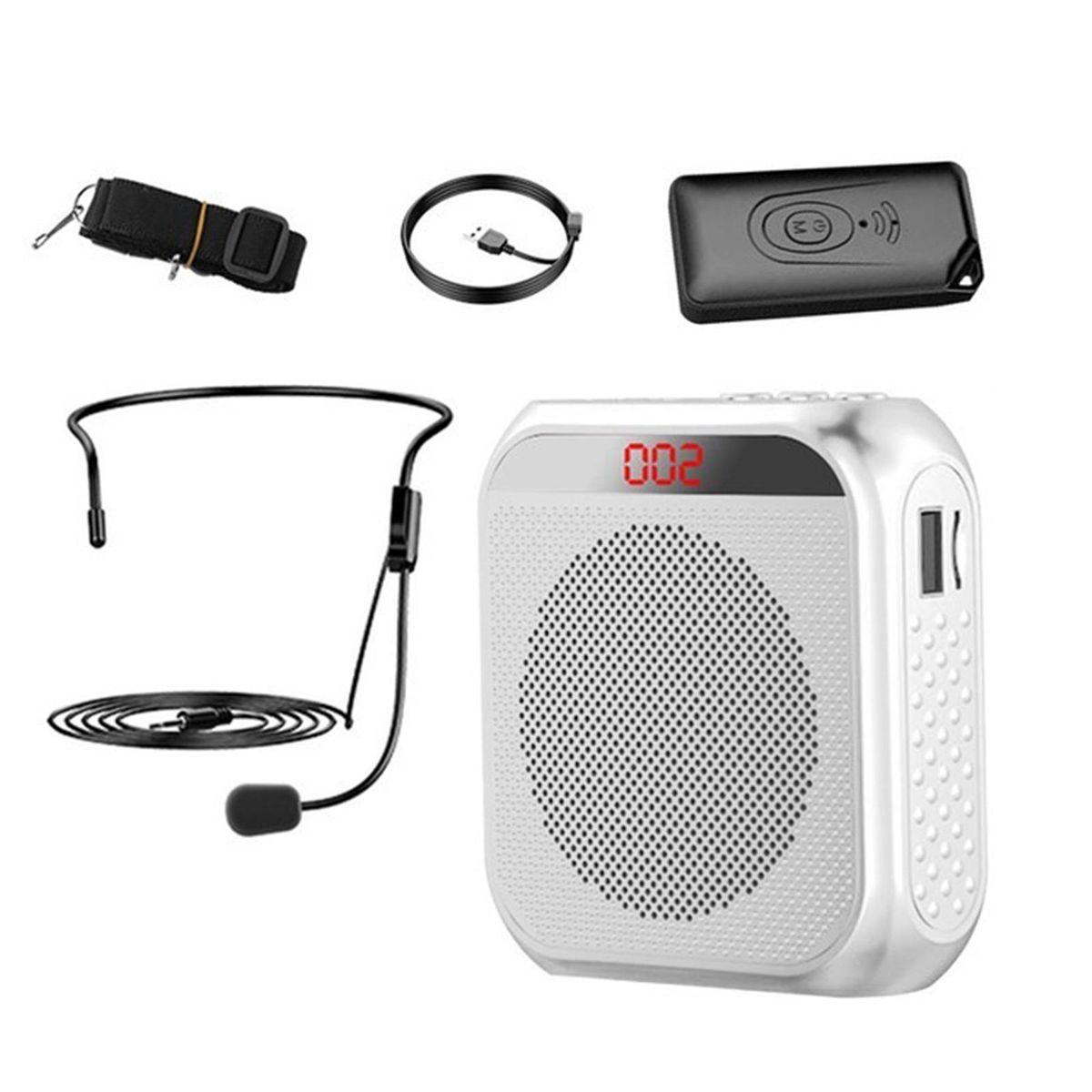 2200mAh Voice Amplifier Megaphone Booster Speaker W/Mic Headset White
